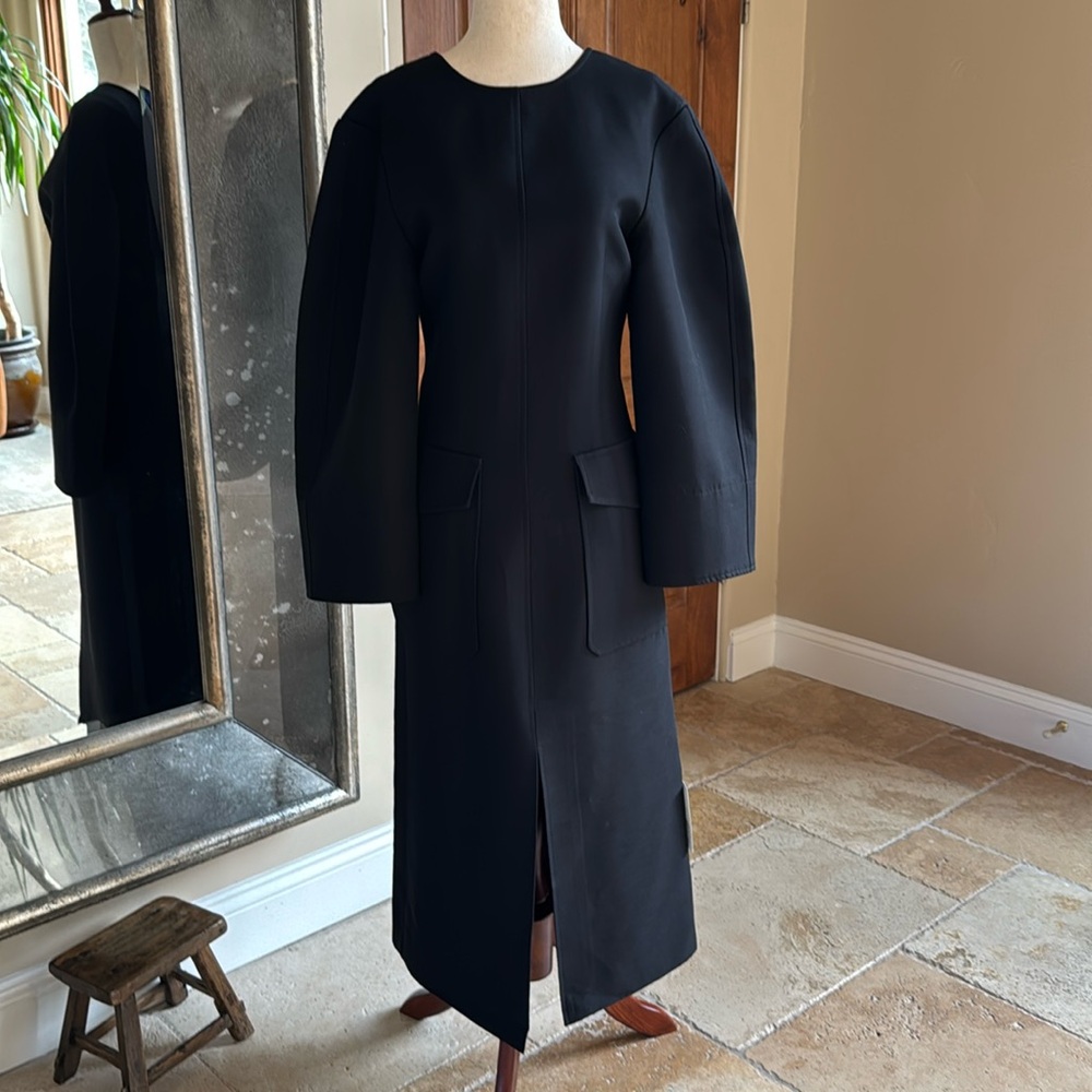 CO Black Wool Blend Midi Dress with Pockets, slit, Sculptural BNWT $1,025